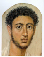 Portrait d'homme. Peinture à l'encaustique sur bois. Portrait du Fayoum, iiie siècle. H. 37,5 cm. Staatliche Antikensammlungen, Munich.
